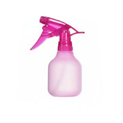 A translucent pink plastic spray bottle with a matching pink trigger sprayer, isolated on a white background.