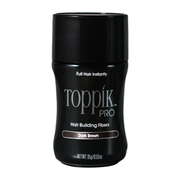 Black container of Toppik Pro hair building fibers on a white background
