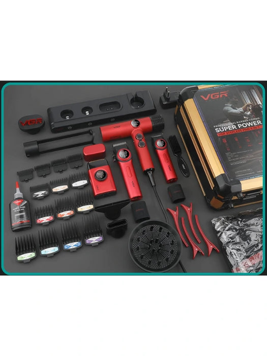 VGR Professional Barber Combo 4 in 1 Grooming Kit with Travel Case