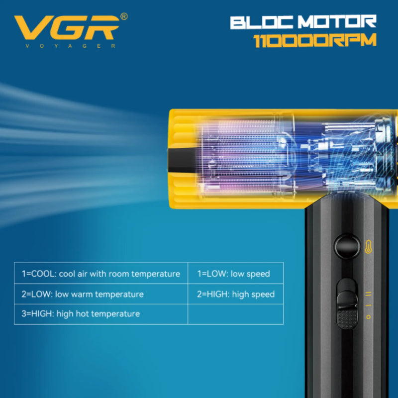 VGR V-285 S4 Professional Barber Combo Kit blow dryer information