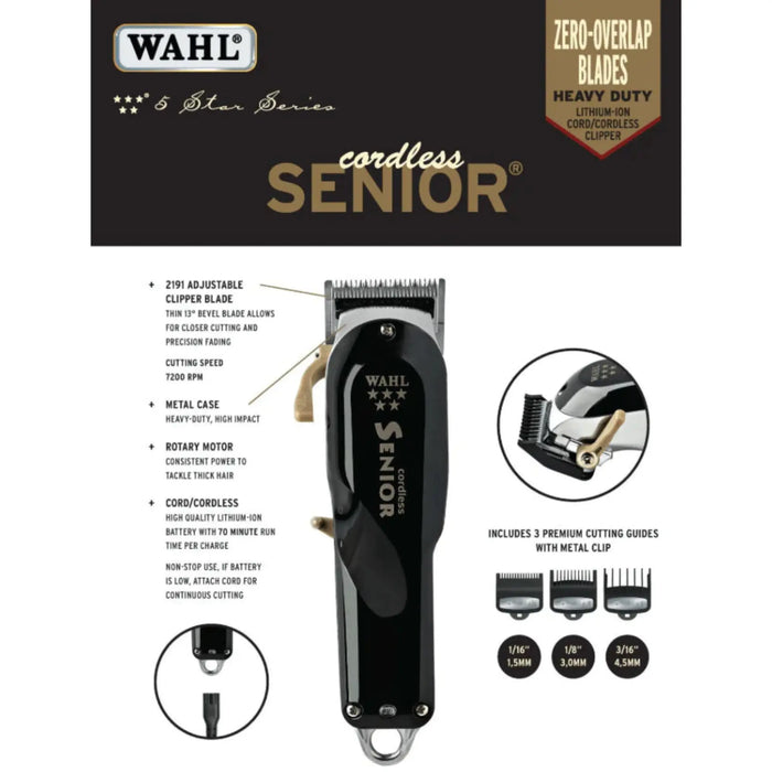 Wahl 5 Star Senior Cordless Clipper #8504-400 Info