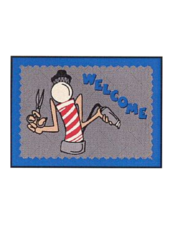 Welcome Floor Mat - Barber Pole Cartoon Horizontal 3'x4'