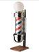 William Marvy Model 410 Barber Pole with Two Lights and Oak Finished Stand