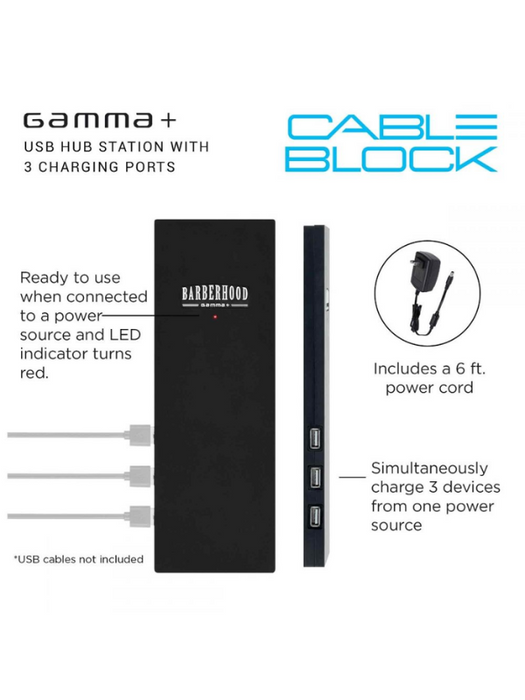 Gamma+ Cable Block  USB Hub Station w/ 3 Charging Ports