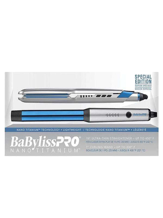 BabylissPro Flat Iron BaBylissPro Nano Titanium Special Edition Set - Ultra Thin Straightener 1.5" and Curling Wand 1"