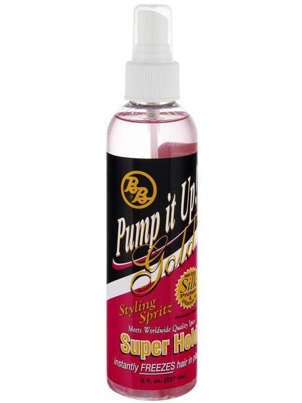 pump it up シンロンver BB Pump It Up Gold Styling Spritz Super Hold 8oz — Vip Barber Supply