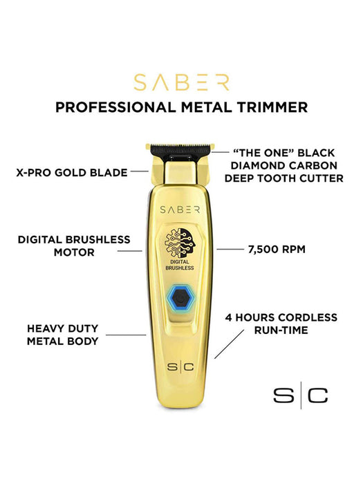 Stylecraft Saber Professional Full Metal Body Digital Brushless Motor Cordless Trimmer - Gold