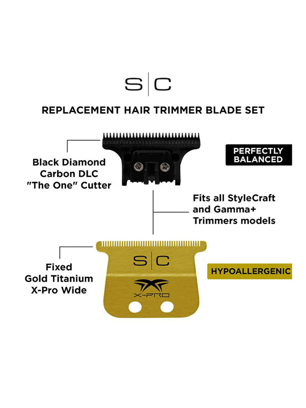 StyleCraft Fixed Gold X-Pro Wide Trimmer Blade with DLC Deep Tooth Cutter