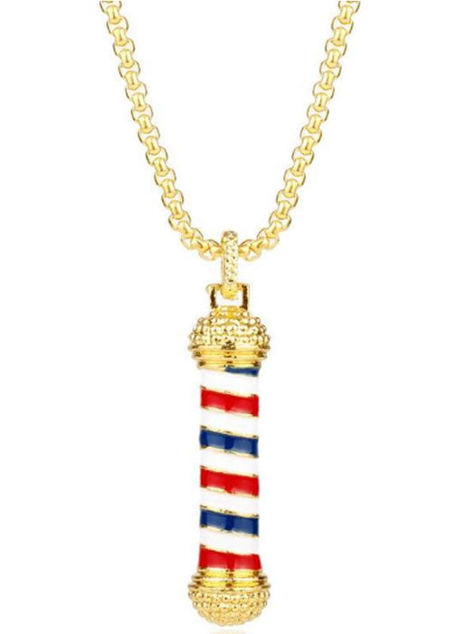 Vip Barber Supply  Kashi Barber Pole Pendant  luxurious Long Chain & Necklace Gold