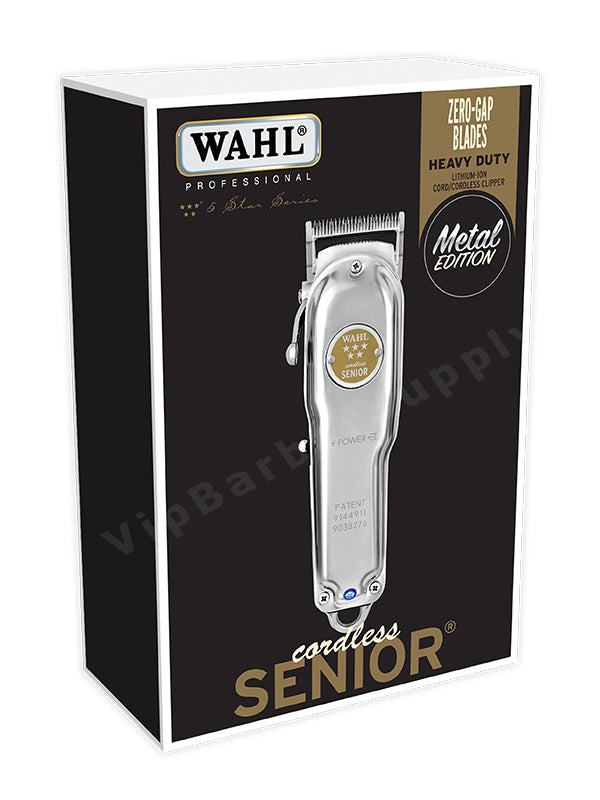 Wahl Professional Star Cordless Senior Clipper Metal Edition with Charge Stand, Plated Adjustable Blades, Lithium Ion Battery, 80 Minute Run Time- f